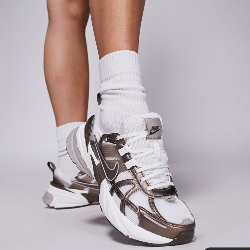 Nike V2K Run sneakers in white and bronze